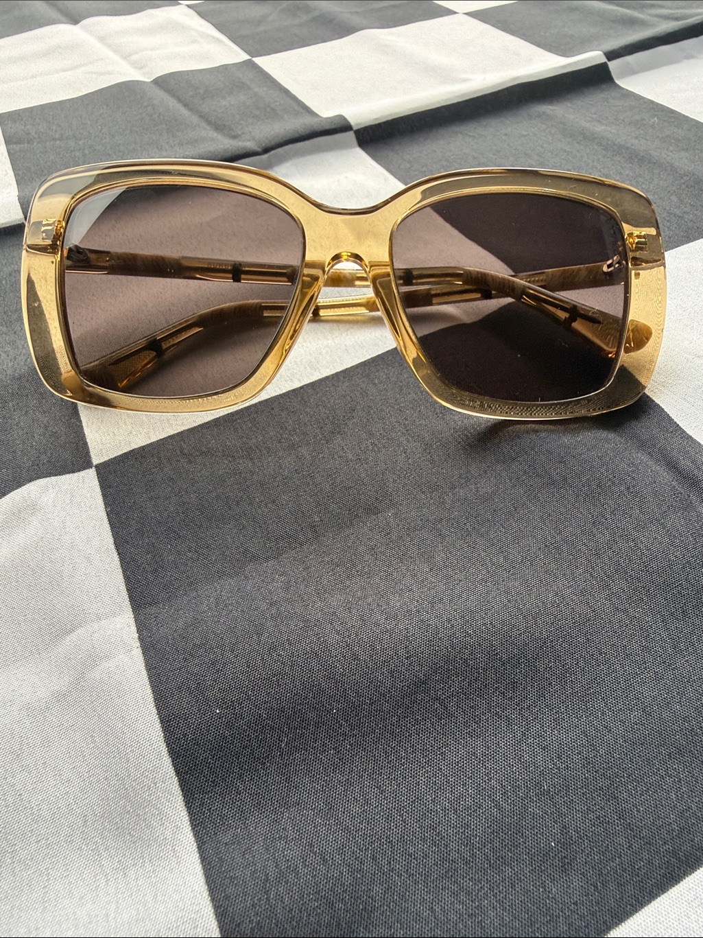 Burberry Gold Oversized Square Sunglasses With Brown Lenses